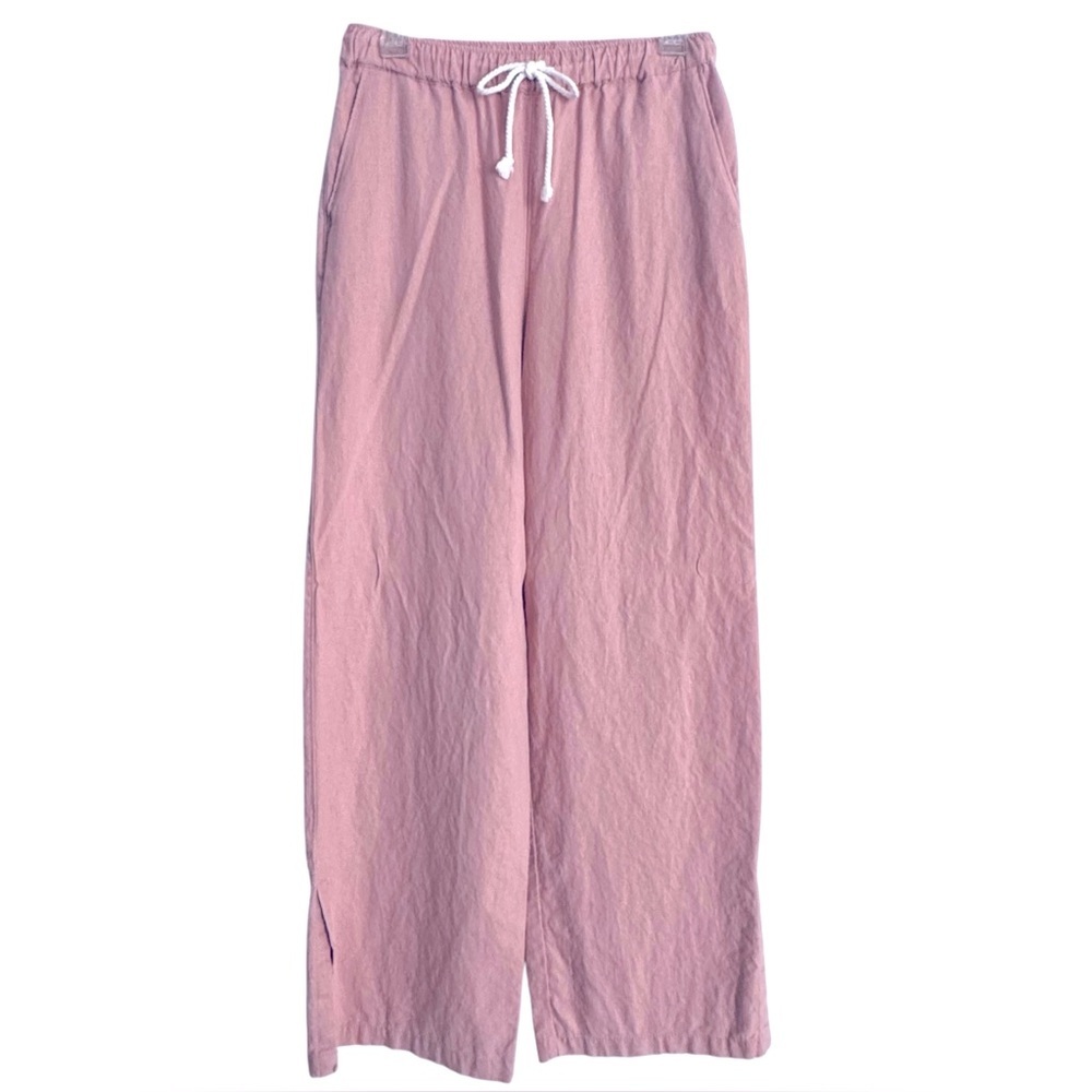 Love Tree Size M Blush Linen Viscose Pull-On Wide Leg Beach Pants